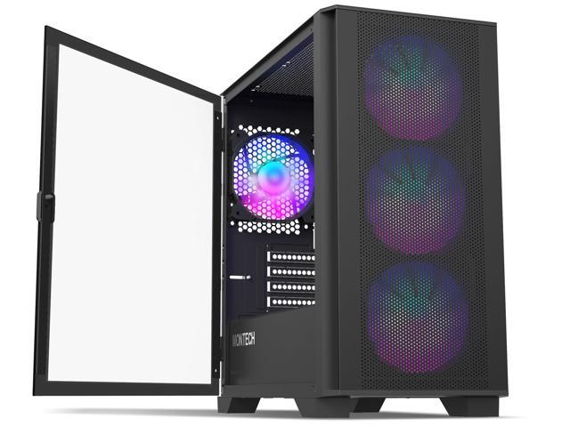 White Fine Mesh Front Panel Dust Protection Montech AIR 100 ARGB Micro-ATX Tower with Four ARGB Fans Pre Installed High Airflow Unique Side Swivel Tempered Glass Ultra-Minimalist Design 