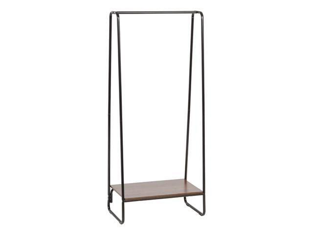 Iris Metal Garment Rack With Wood Shelf Black And Dark Brown