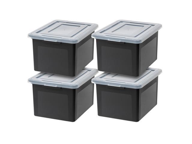 Photo 1 of (CRACKED LIDS) 
IRIS Classic Letter and Legal Size File Box, 4 Pack, Black/Clear