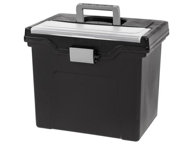 Photo 1 of IRIS Letter Size Portable File Box With Organizer Lid, 4 Pack, Black