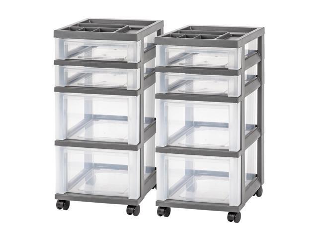 Iris 4 Drawer Rolling Storage Cart With Organizer Top 2 Pack Gray