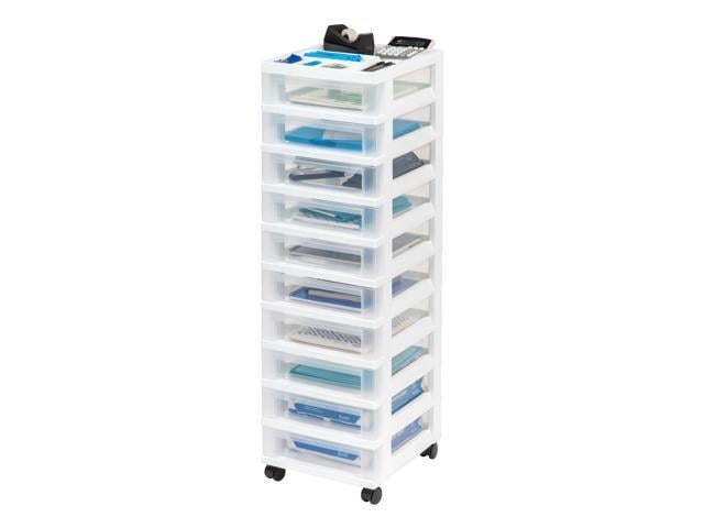 Photo 1 of IRIS USA Craft Plastic Organizers and Storage, Rolling Storage Cart for Classroom Supplies, Storage Organizer for Art Supplies, Drawer Top Organizer for Small Parts, 10 Drawers, White/Clear