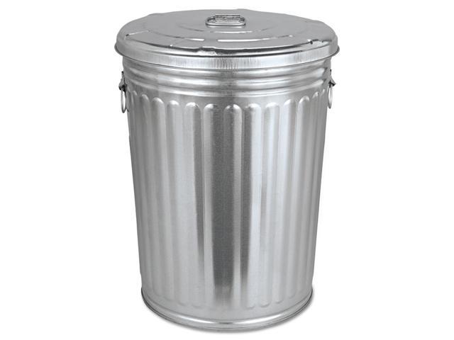 Pre-Galvanized Trash Can with Lid, Round, Steel, 20 gal, Gray