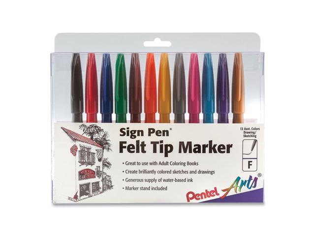 Pentel S520A Sign Pen Fine Point Color Marker, Bullet Tip, 7mm, Black  Barrel/Ink, Dozen