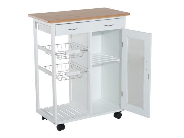 Homcom 28 Rolling Kitchen Trolley Serving Cart Storage Cabinet