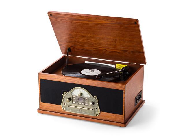 Rcm Nostalgic Wooden 7 In 1 Wireless Vinyl Record Player Music System With Built In Stereo Speakers 3 Speed Turntable Fm Radio Cd Cassette Player Usb For Mp3 Play Recording Mc 263 Brown Newegg Com