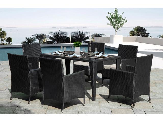 7 Piece Outdoor Patio Furniture Set 6 All Weather Patio Chairs With Glass Dining Table Rectangle Patio Sofa Furniture Wicker Set With Removable Cushions For Backyard Porch Garden Poolside Newegg Com