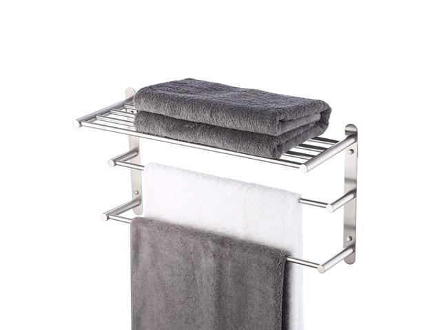 Double Towel Rack Rail Holder Shelf Wall Mounted Bathroom Kitchen Storage Bar 