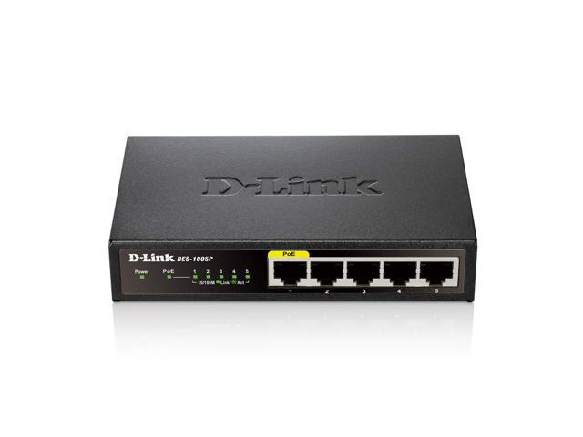 D-Link Ethernet PoE Switch 5 Port Unmanaged with 4 PoE Ports Fanless Desktop or Wall Mount Plug and Play DES-1005P Black 