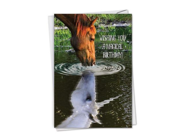 Aspirations - Unicorn Horse Happy Birthday Card with Envelope (4.63 x 6.75 Inch) - Mythical Bday Note Card for Girls, Boys, Kids - Inspirational Congrats Birthday Stationery C7076HBDG