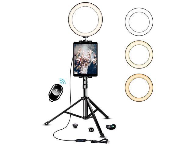 10 inch Ring Light with Tripod Stand LED Camera Selfie Light Ring with iPhone Tripod and Phone Holder for Video Photography Makeup Live Streaming Compatible with iPhone and Android Phone 