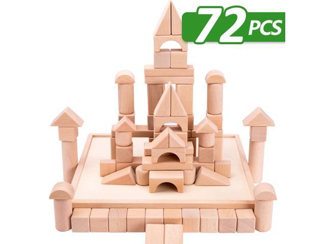 Classic Build & Play Toy Wooden Building Blocks Set-50 Pcs for Toddlers Preschool Age Classic Hardwood Plain & Colored Small Wood Block Pieces for Boys & Girls 