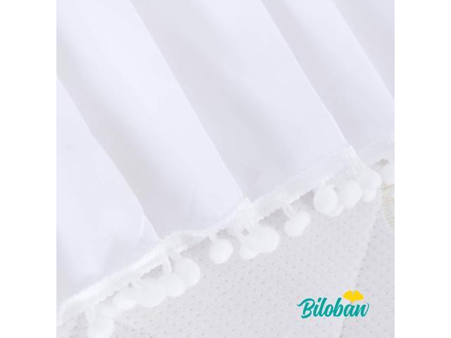 Biloban White Crib Skirt Pleated With Lovely Pompoms Bedding Dust Ruffle for B for sale online 
