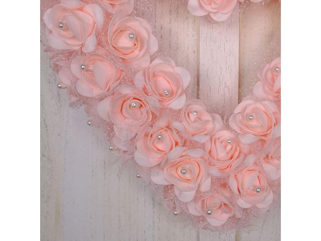 Idyllic idyllic Heart Shaped Wreath Floral Rose Artificial Garland Door  Wreath for Home Wedding Valentine's Day Decoration, Pink, 14