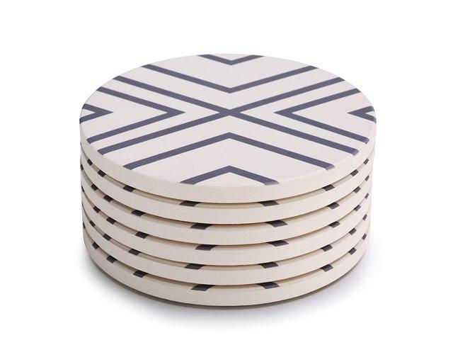 4 Inches for Kinds of Cups Grey-line Style LIFVER Coasters for Drinks Set of 6 Absorbent Coasters with Holder Housewarming Gifts for Home Decor
