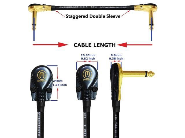 6 Foot 6.35mm Audioblast HQ-1 - Instrument Effects Pedal Patch Cable w/Low-Profile Ultra Flexible 100% R/A Gold Pancake TS Dual Shielded Plugs & Dual Staggered Boots 2 Units 