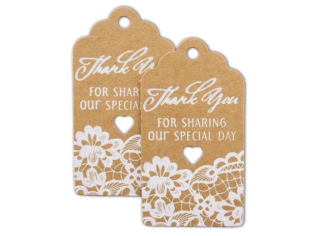50 KRAFT CARDS WHITE LACE THANK YOU TAGS GIFTS WEDDING PLACE CARDS NAME FAVOUR 