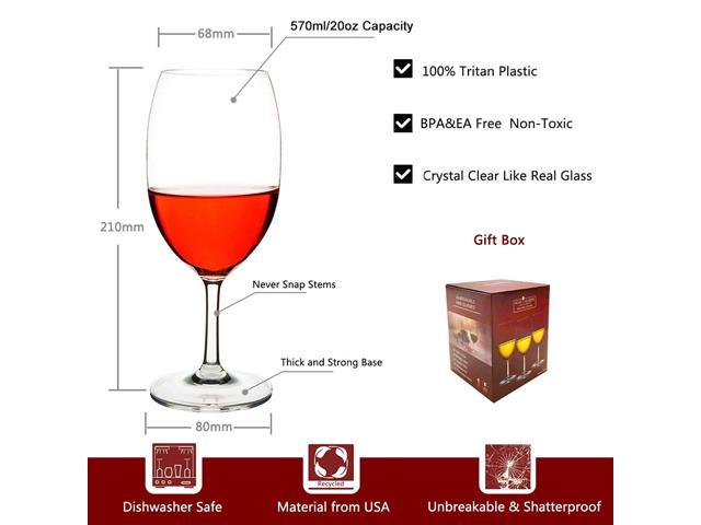 MICHLEY Unbreakable Wine Glasses, 100% Tritan Plastic Shatterproof Large Wine Glasses 20 oz, Set of 4