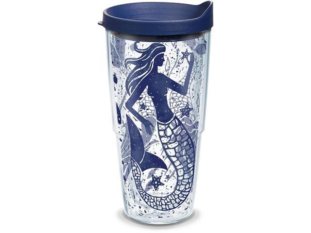 Clear Tervis 1199037 Vintage Mermaid Collage Tumbler with Wrap and Navy Lid 24oz 