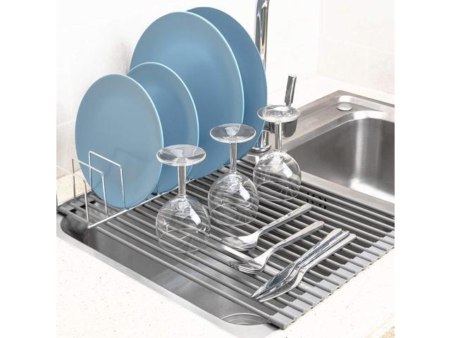 Over the Sink Multipurpose Roll-Up Dish Drying Rack Pan Bottle Food Drainer Mat