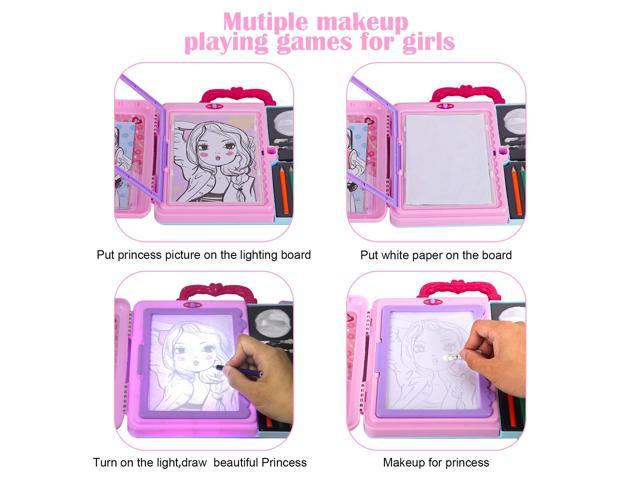 Sanlebi Light Up Tracing Pad Coloring Drawing Board Princess Painting Art Set with Portable Case for Girl Kids Age 3+
