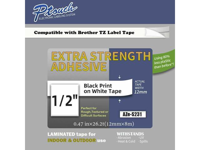 3PK TZ S231 TZe-S231 Black on White Brother Label Tape Strength Adhesive 12mmx8m 
