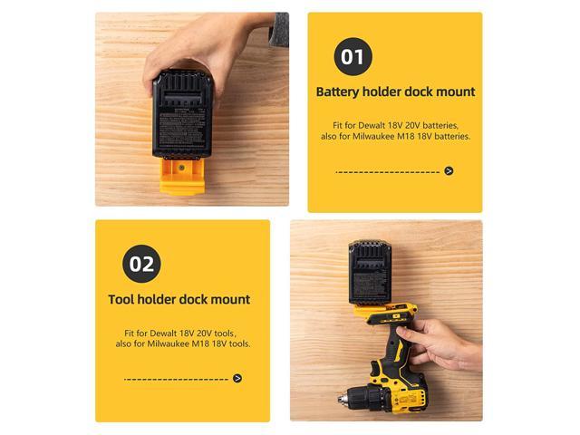 2PCs Battery Holder Compatible with Milwaukee M18 18V Black 20V Wall Shelf Mount Dock Holder 