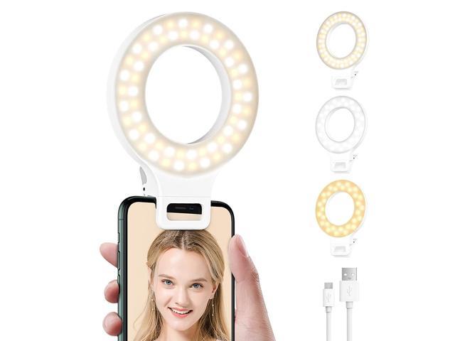 Ring Light for Phone Selfie Ring Light for Laptop with 40 LEDs Mini Circle Clip on Ring Light 2 Packs Rechargeable Phone Ring Light with 3 Light Modes Small Ring Light for Computer 