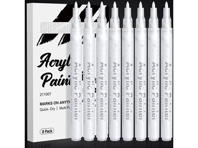 6white & 2black 0.7mm Extra-fine Tip DIY Craft Drawing Permanent Markers Pens Black White Acrylic Paint Pens for Rock,Wood,Fabric,Glass,Canvas,8Pack Art Kids Gift Ideas 
