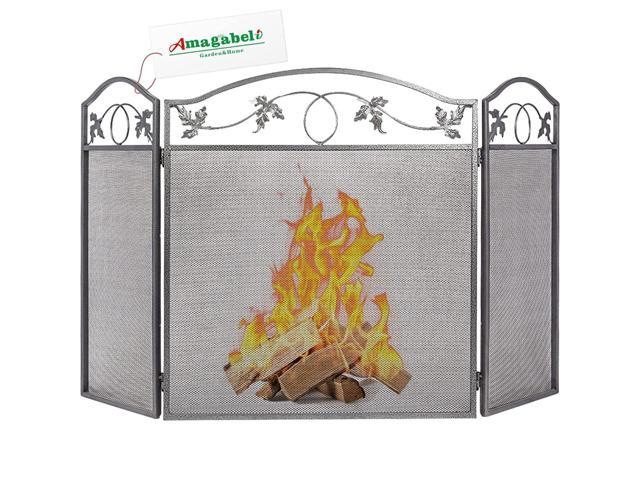 Fireplace Screen Protector Cover 3 Panel Pewter Wrought Iron Decorative Mesh New 
