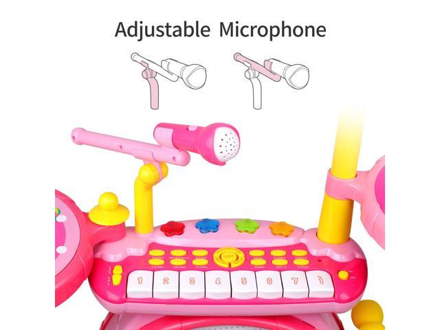 BAOLI 2-in-1 Children Musical Instrument Boy & Girl Electronic Rock Roll Jazz Drum Kit Set with Piano Keyboard and Microphone and Stool 24keys 
