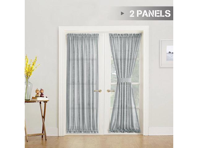 Jinchan Sheer French Door Panels 72 Inch Length French Door Curtains Linen Textured Room Darkening Door Panel With Bonus Tie Backs Gray 1 Pair