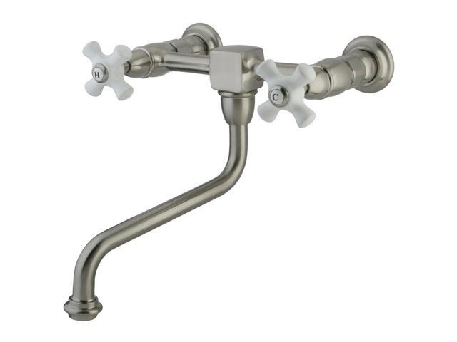 Kingston Porcelain Cross Handle Satin Nickel Bathroom Wall Mount