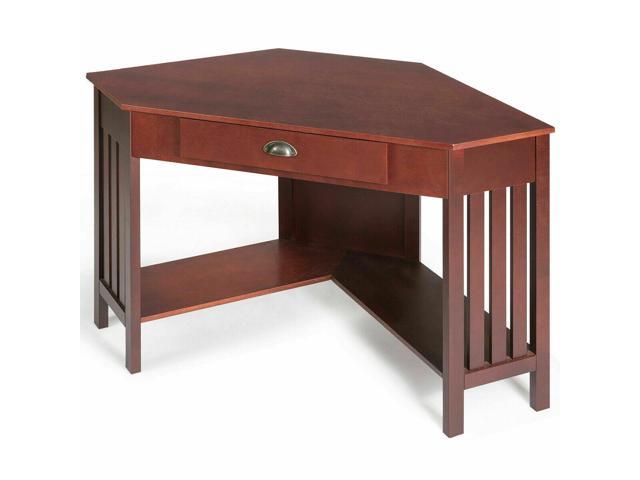 Wooden Corner Desk Home Office Computer Pc Table W Drawer Study