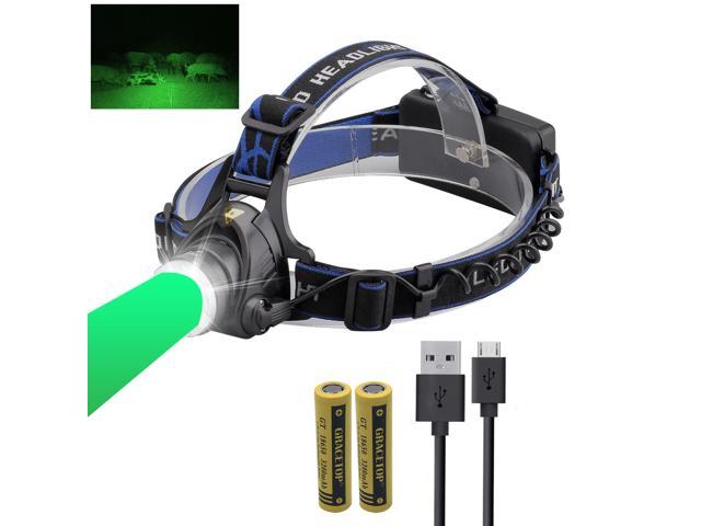 LED Headlamp Rechargeable GreenLight, 1800 Lumens Zoomable Hunting LED head  lamp flshlight for Hunting Hiking Camping Fishing Hog Coyote Varmint Hunting 