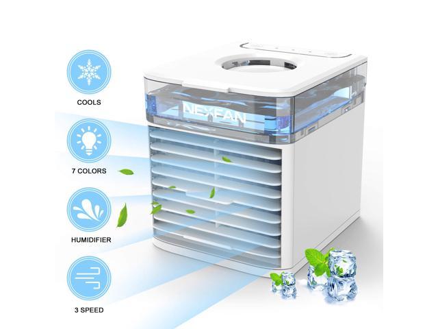 Personal Air Cooler Humidifier Mini Air Cooler Room Portable Air Conditioner Purifier with 7 Colors LED Light Office 4 in 1 Personal Evaporative Cooler 3 Speed Desktop Cooling Fan for Home 