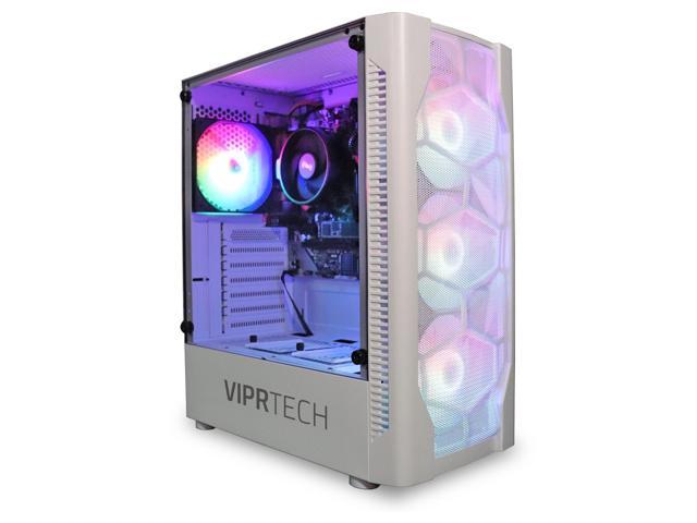 ViprTech.com Whiteout Gaming PC Desktop Computer - AMD Ryzen 5 5600G (12-Core @ 4.4Ghz), AMD Radeon RX Vega 7 Graphics, 16GB DDR4 RAM, 128GB M.2 SSD, 1TB HDD, WiFi, RGB, 1-Year Warranty