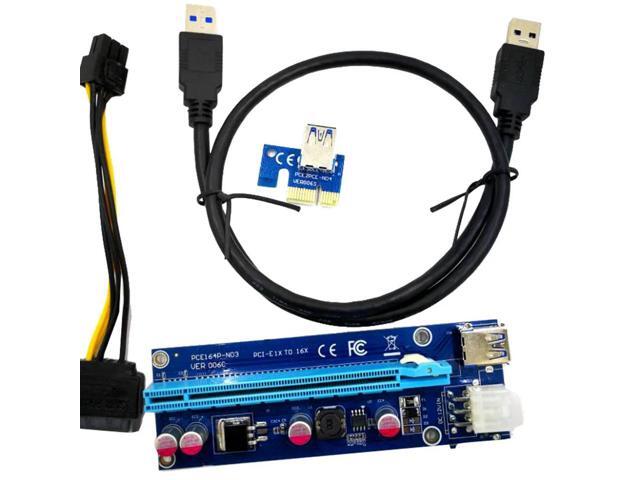 6pin PCI-E Express USB3.0 1x to 16x Extender Riser Card Adapter SATA Power Cable