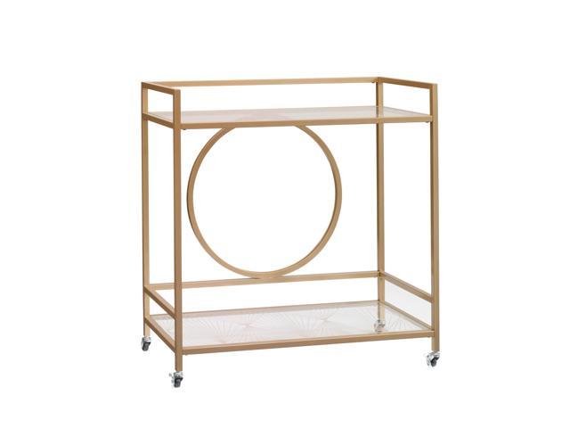 Sauder 417828 Lux Rolling Bar Cart Metal Construction in Satin Gold Finish New
