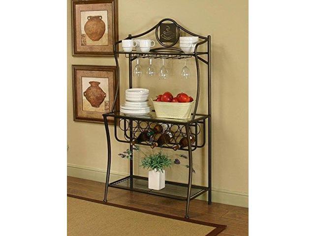 Maxwell Bakers Rack In Antique Bronze With Glass Shelves And Wine