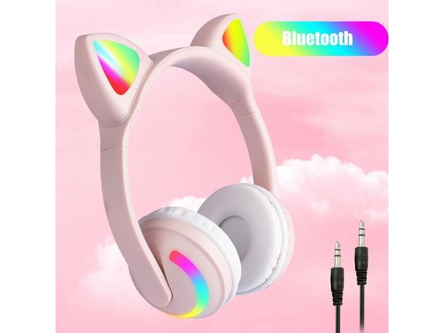 Bluetooth Wireless Cat Ear Headset Led Headphone Mic Stereo For Kids Adult Girls Pink Newegg Com