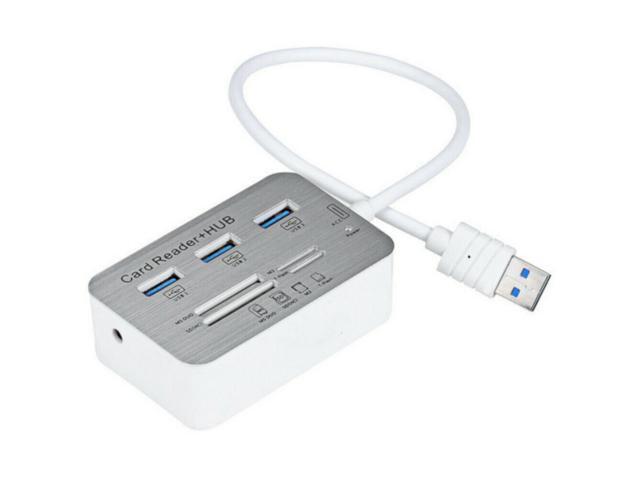 3 Port Aluminum USB 3.0 Hub MS SD M2 TF Multi-In-1 Memory Card Reader Adapter