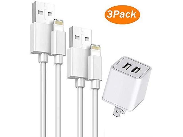 Iphone Cable With Wall Plug V I P 2 Port Usb Wall Charger Dual Port Adapter Block 2 1a 5v With 2 Pack Charging Cable 3ft 6ft Compatible For Iphone