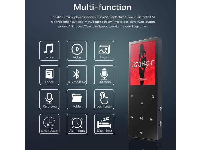 Frehovy 16G MP3 Player with Bluetooth 4.2 Portable Lossless Sound MP3 Music Player with FM Radio Voice Recorder Music Speaker Support Up to 128 GB with HiFi Headphone 