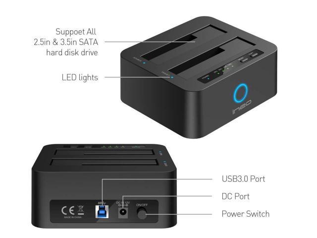 ineo USB3.1 Gen1 to SATA Dual-Bay 2.5 or 3.5 HDD / SSD with Offline  Duplicate / Clone Hard Drive Docking Station plus a free USB type C adapter  Compatible With PS4 XBOX