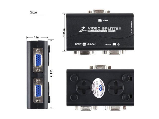 1 PC to 2 Monitor 2 Port VGA SVGA Video LCD Splitter Box Adapter w/ Power Cable 
