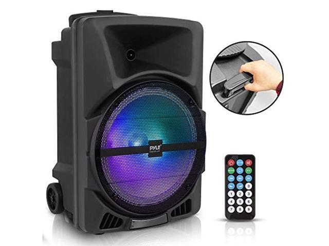 1200W High Powered Bluetooth Compatible Indoor and Outdoor DJ Sound Stereo Loudspeaker wITH USB SD MP3 AUX 3.5mm Input Wireless Portable PA Speaker System PPHP1544B Flashing Party Light & FM Radio 