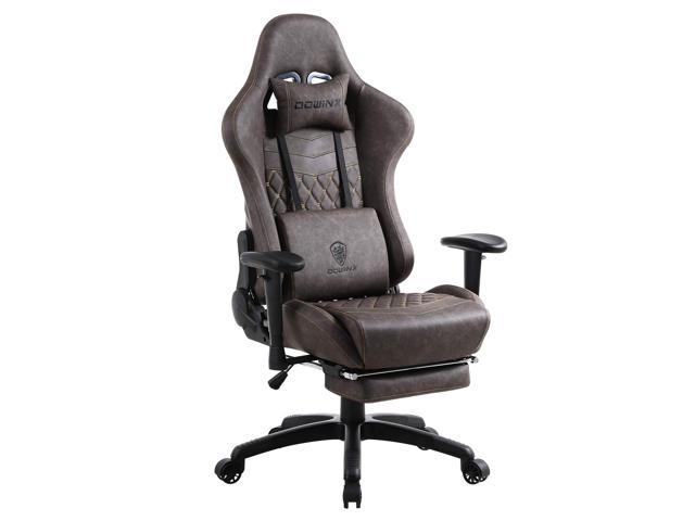 Heavy Duty Ergonomic Reclining Working Chair Thick Padded Extendable Racing Gaming Chair with Footrest and Lumbar Cushion High-Back Faux Leather Office Gaming Chair 