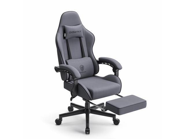 Dowinx Fabric Gaming Chair with Massage Lumbar Support, Ergonomic Computer Chair with Adjustable Headrest and Footrest, Cloth Gamer Chair with Pocket Spring Cushion, Dark Grey