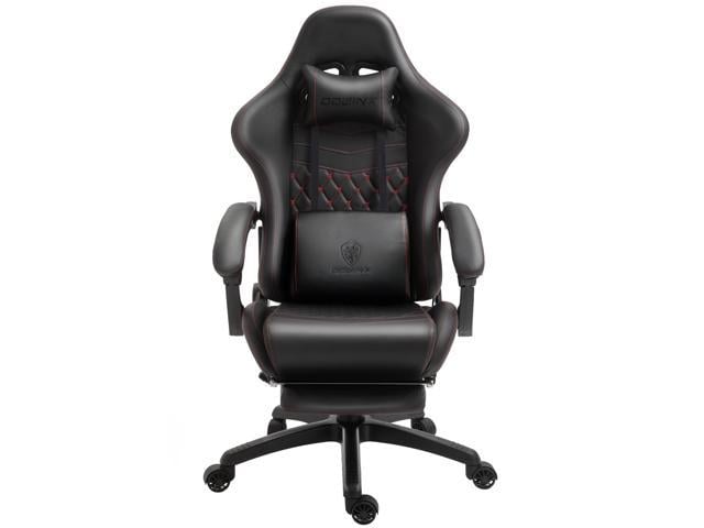 DowinxPULeatherGamingChairwithMassageLumbarSupportHighBackAdjustableOfficePCChairSwivelTaskComputerChairwithFootrest,Black